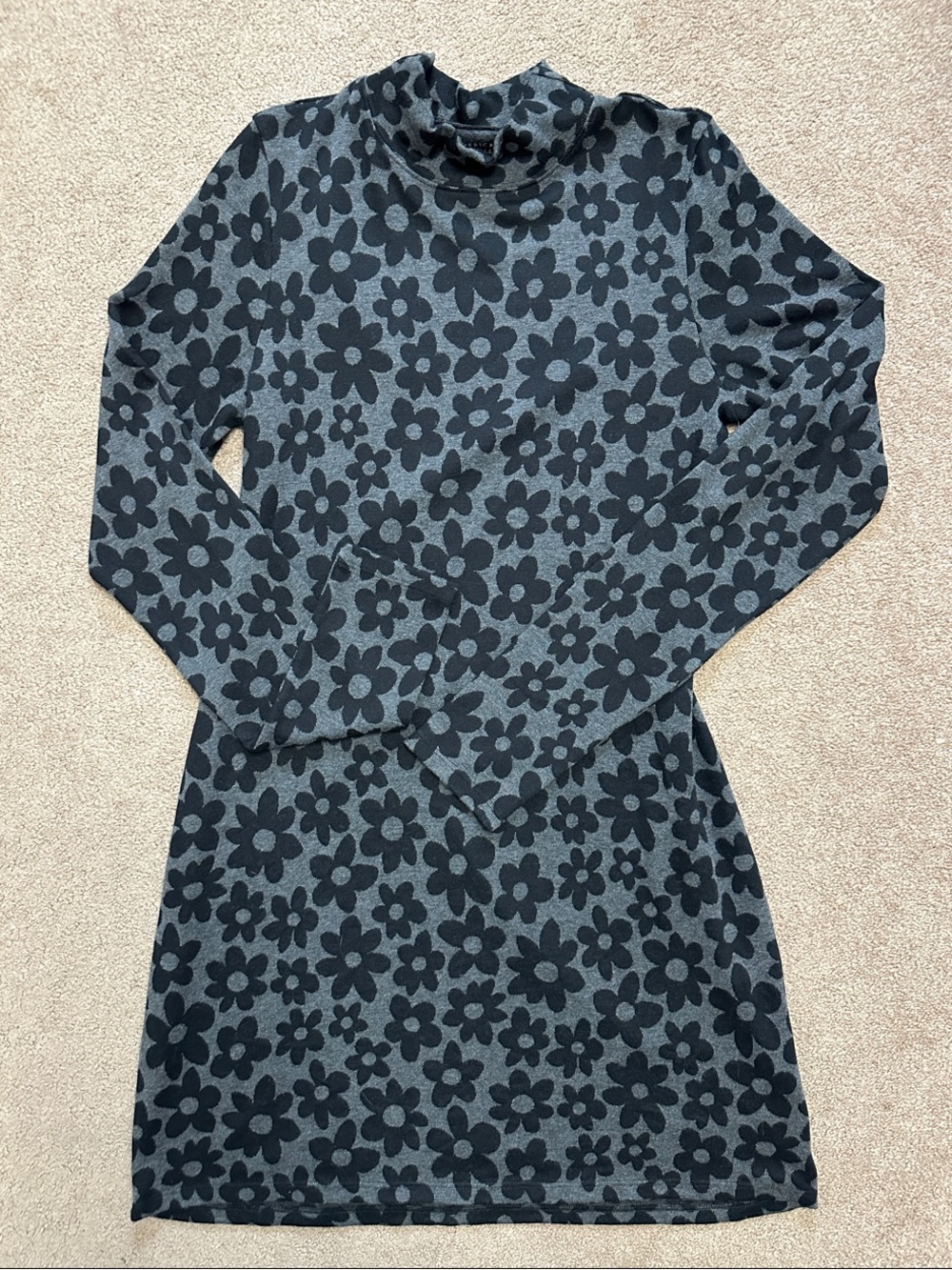 American Eagle Outfitters Charcoal and Black Floral Mock Neck Dress
